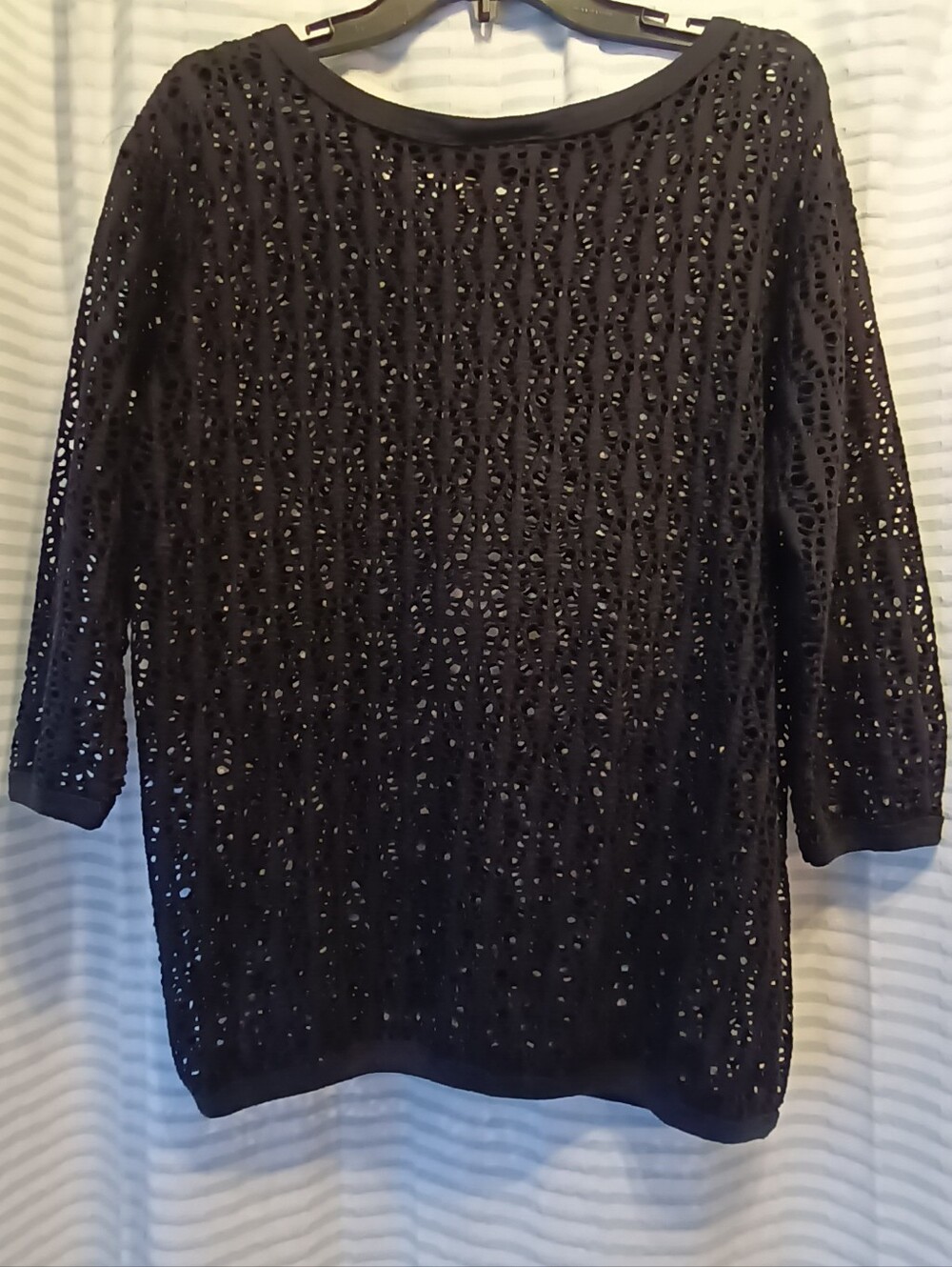 Vintage Black Carolina Colours Crochet Open-Knit With 3/4 Sleeve
